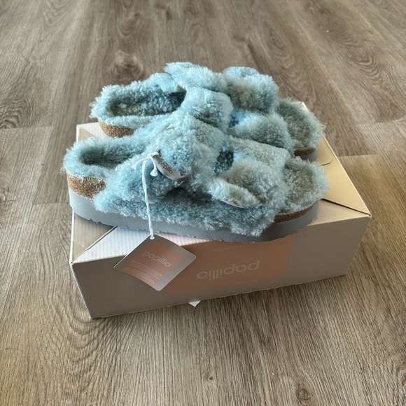 Birkenstock Free People Papillio Sandals Womens 39 US 8 Sherpa Big Buckle Blue - Picture 7 of 8